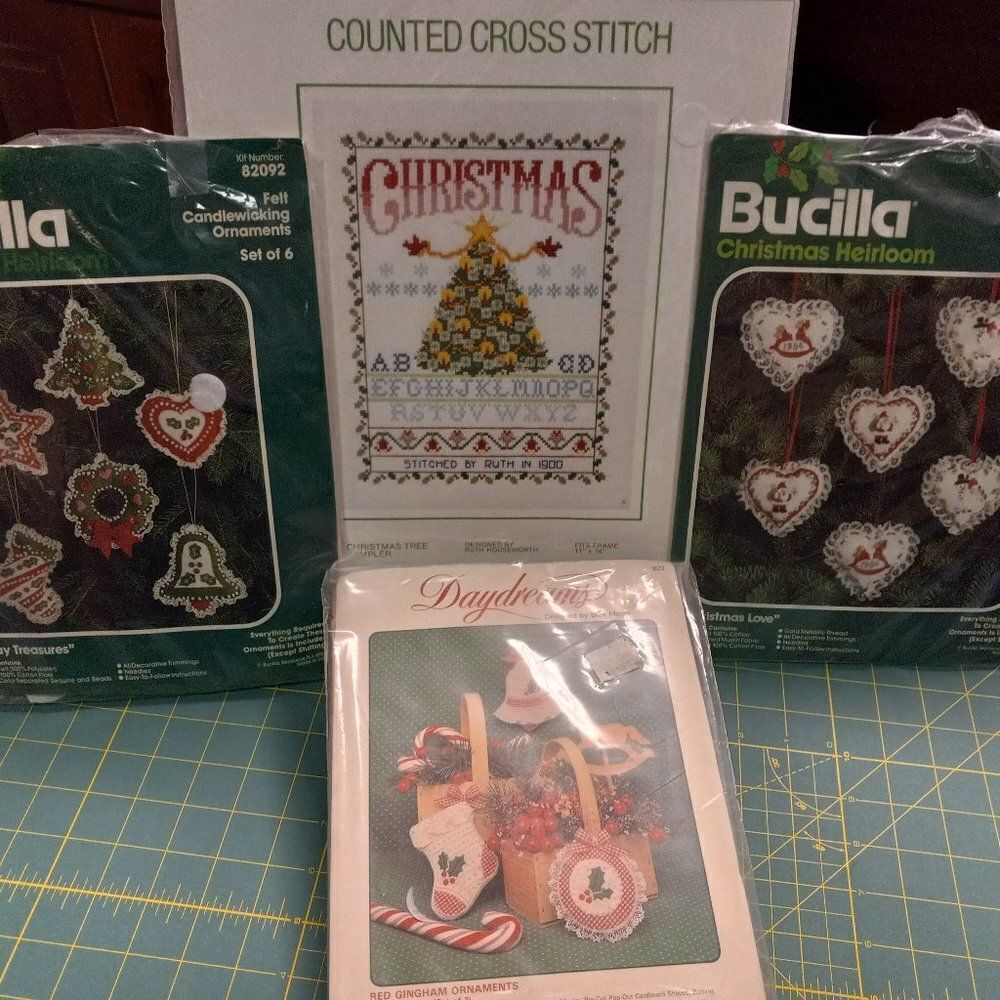 Counted cross stitch opened packages Vintage Cottagecore Grandmacore